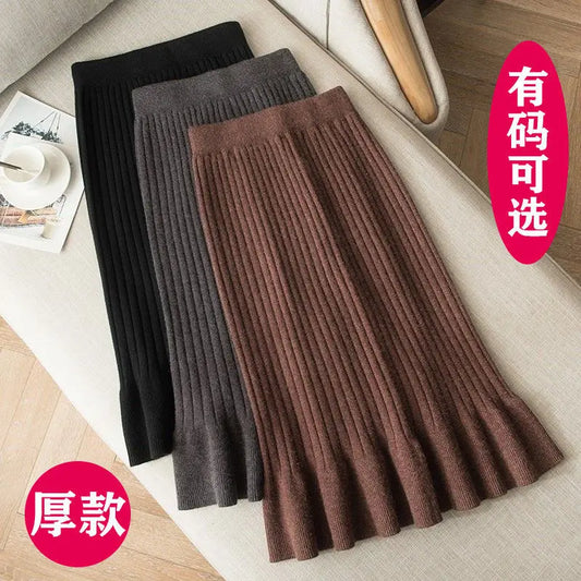 Large Size Wool Long Fish Tail Skirt High Waist Knit Autumn and Winter Skirt for Women Woman Skirts Mujer Faldas Saias Mulher
