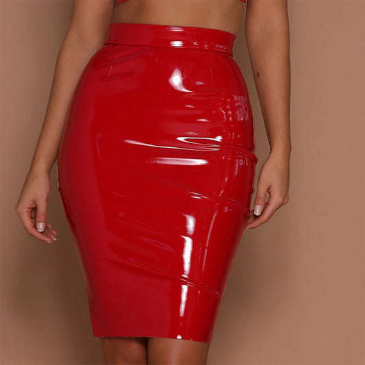 Women PU Leather High Waist Wet Look Bodycon Pencil Midi Skirts Dress Club Party Sexy Lady Outfits Bodycon Wrap Skirt Short